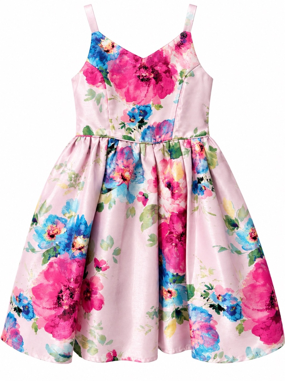 Zenzi Girls Floral Satin Dress Pink Multicolor Flower Print Size 6 (6X)